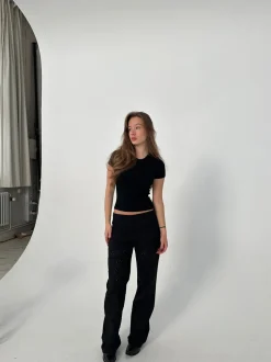 Lilia bukser i broderie anglaise - Sort