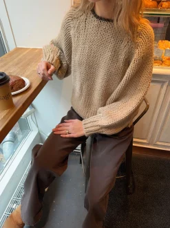 Lilou striktrøje - Beige/brun