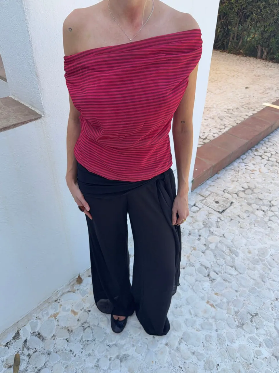 Lily top med striber - rød/bordeaux