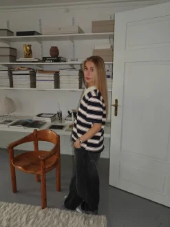 Linna polo med striber - Navy/beige/rød