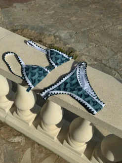 Linne bikini med mønster - Blå