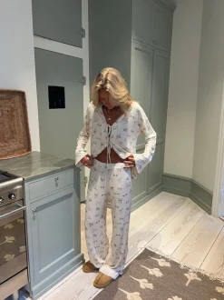 Linnea pyjamasbukser med sløjfer - Off white