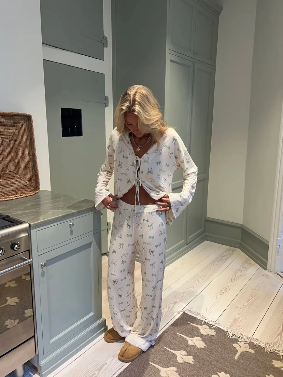 Linnea pyjamasbukser med sløjfer - Off white