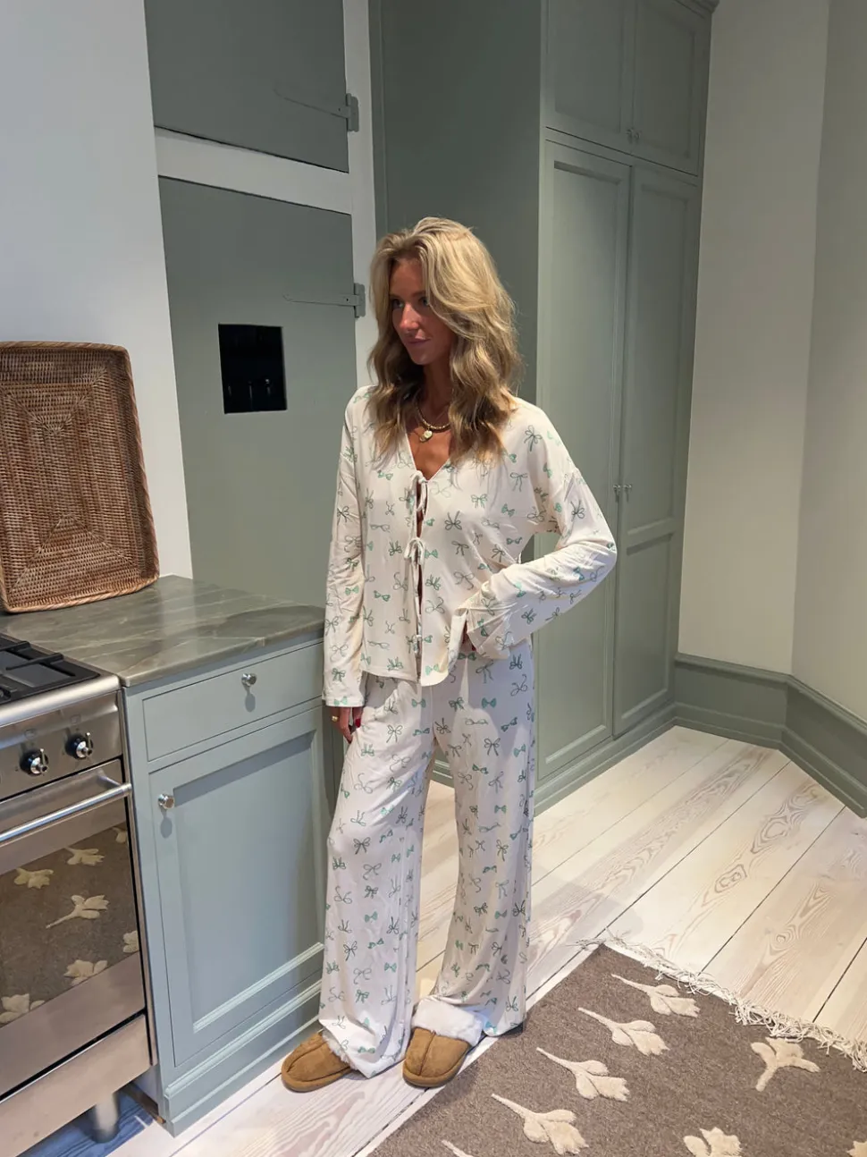 Linnea pyjamasbukser med sløjfer - Off white