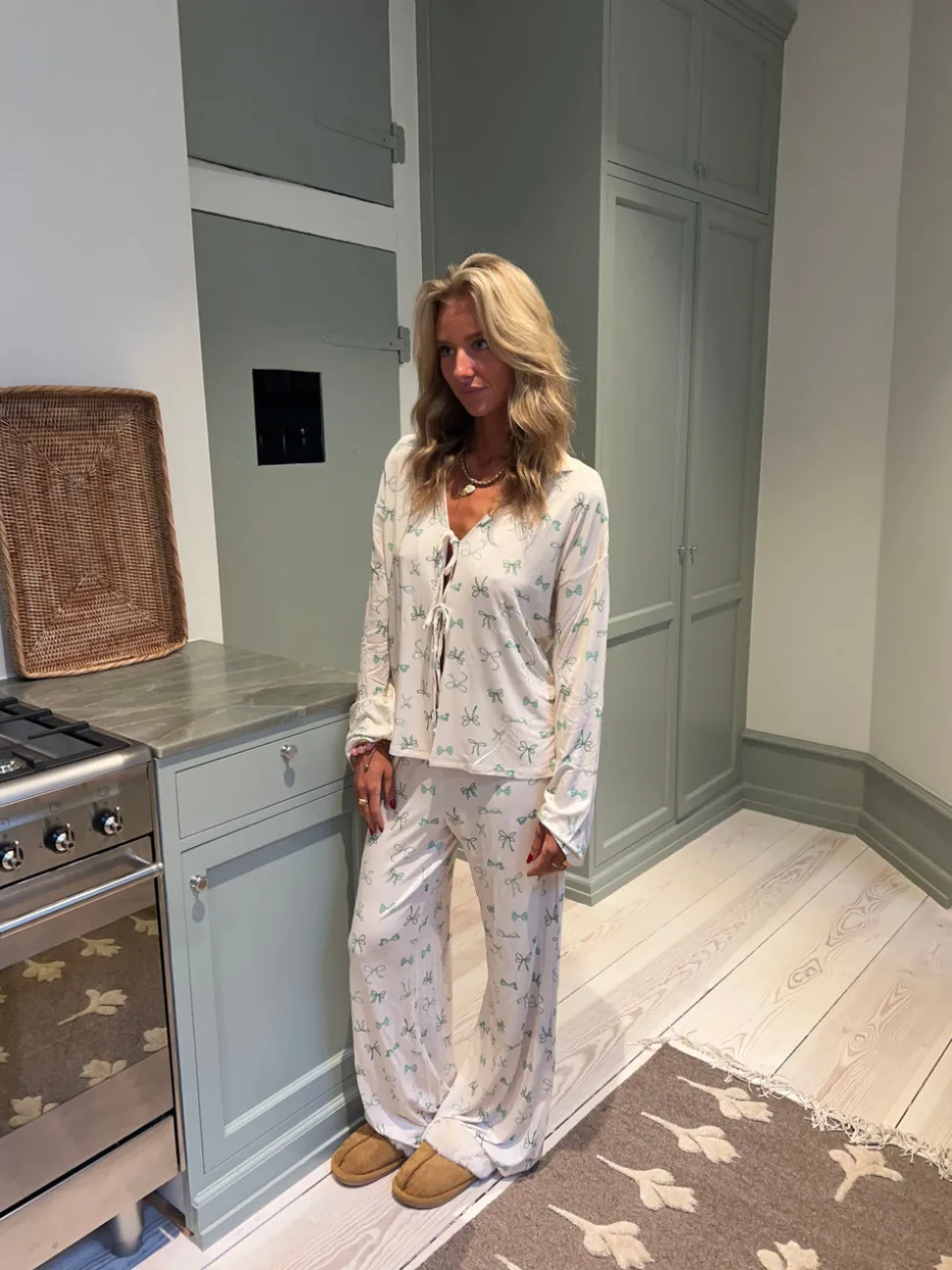 Linnea pyjamasbukser med sløjfer - Off white