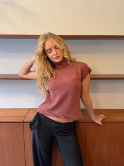 Linua vest med turtleneck - Rust/lyserød