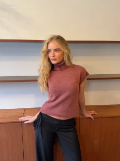 Linua vest med turtleneck - Rust/lyserød
