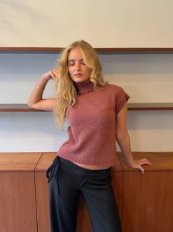 Linua vest med turtleneck - Rust/lyserød