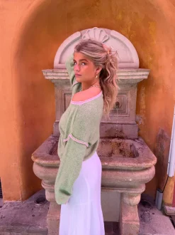 Ludovica striktrøje med detaljer - Grøn/pink