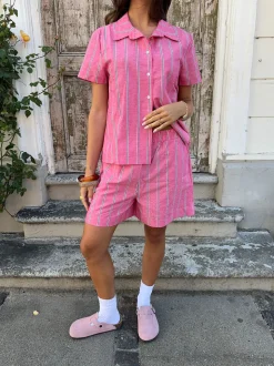 Lula shorts med striber - Pink/hvid/sort