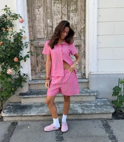 Lula shorts med striber - Pink/hvid/sort