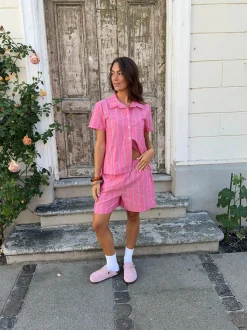 Lula shorts med striber - Pink/hvid/sort