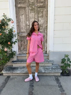 Lula shorts med striber - Pink/hvid/sort
