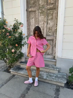 Lula shorts med striber - Pink/hvid/sort