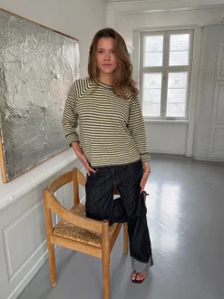 Lulanna striktrøje med striber - Gul/brun