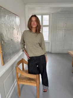Lulanna striktrøje med striber - Gul/brun