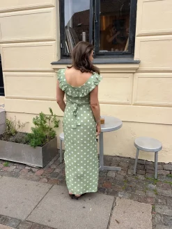 Luna kjole med polkaprikker - Grøn/hvid