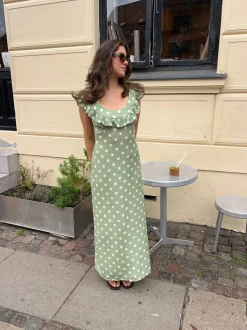 Luna kjole med polkaprikker - Grøn/hvid