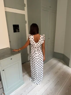 Luna kjole med polkaprikker - Off white/sort