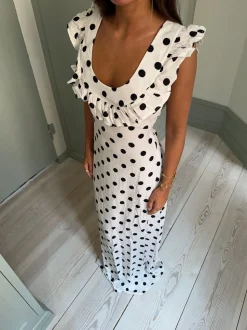 Luna kjole med polkaprikker - Off white/sort