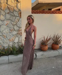 Lunia meshkjole med åben ryg - Brun/off white