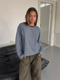 Lura bluse med striber - Blå/brun