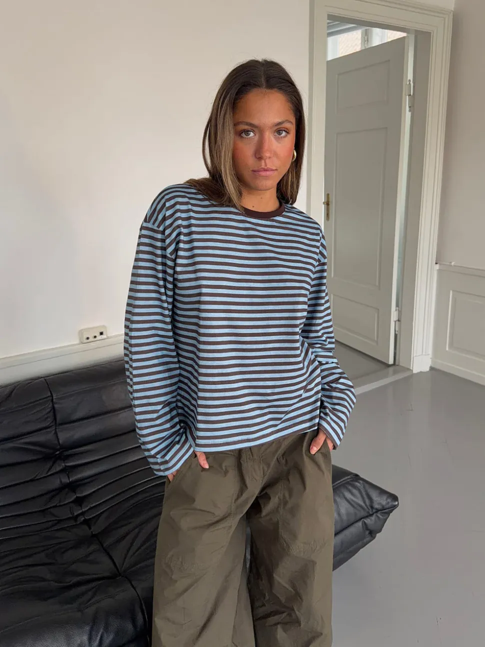 Lura bluse med striber - Blå/brun