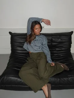 Lura bluse med striber - Blå/brun