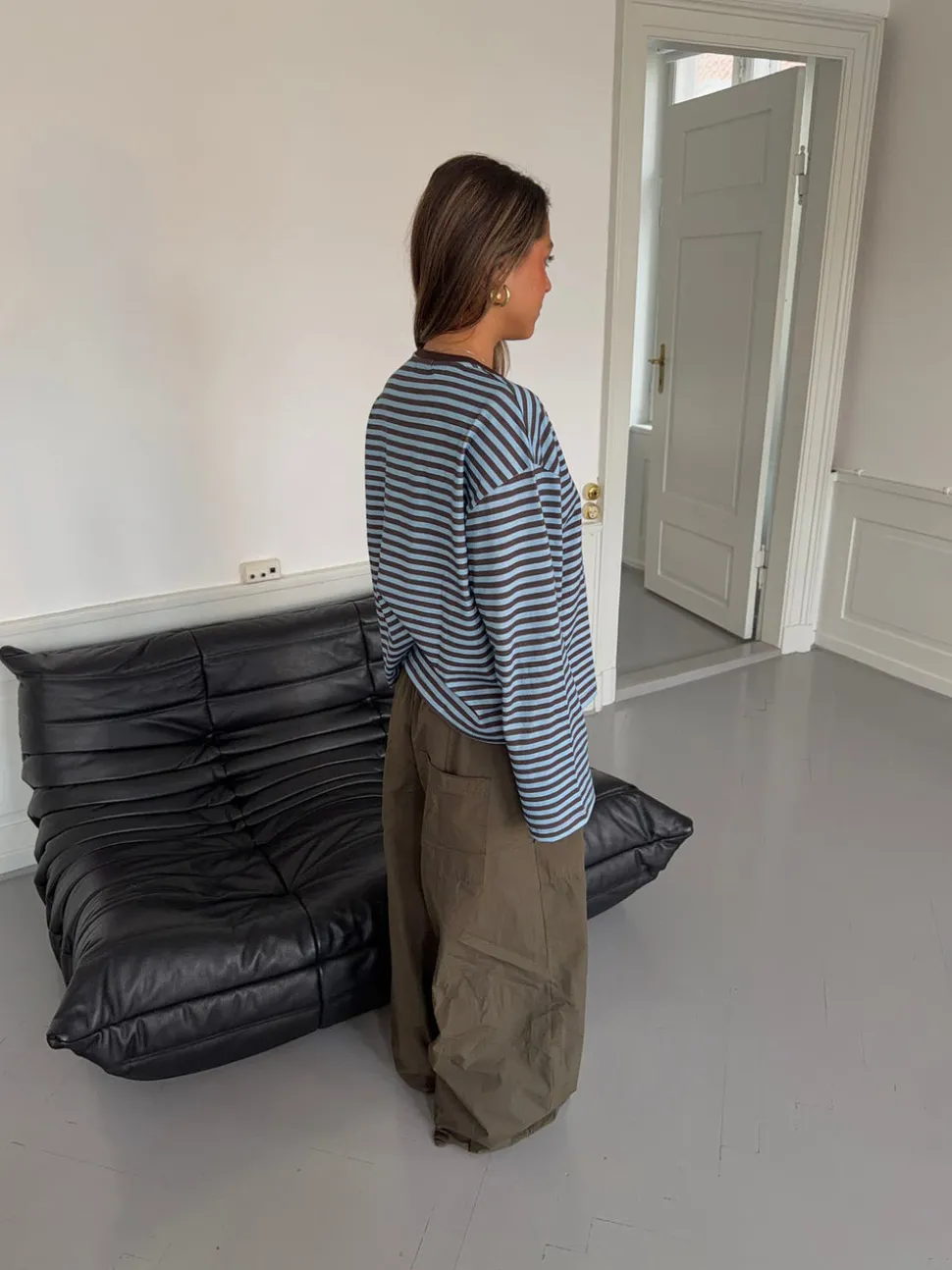 Lura bluse med striber - Blå/brun