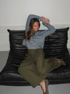 Lura bluse med striber - Blå/brun