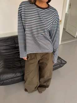 Lura bluse med striber - Blå/brun
