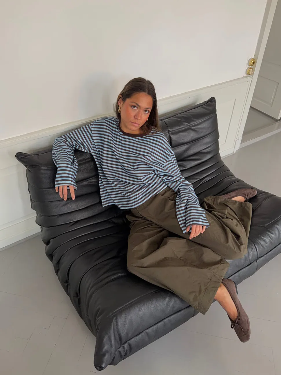 Lura bluse med striber - Blå/brun
