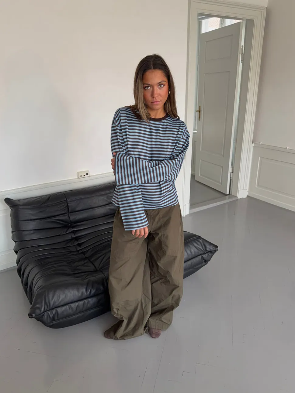 Lura bluse med striber - Blå/brun