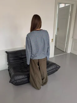 Lura bluse med striber - Blå/brun