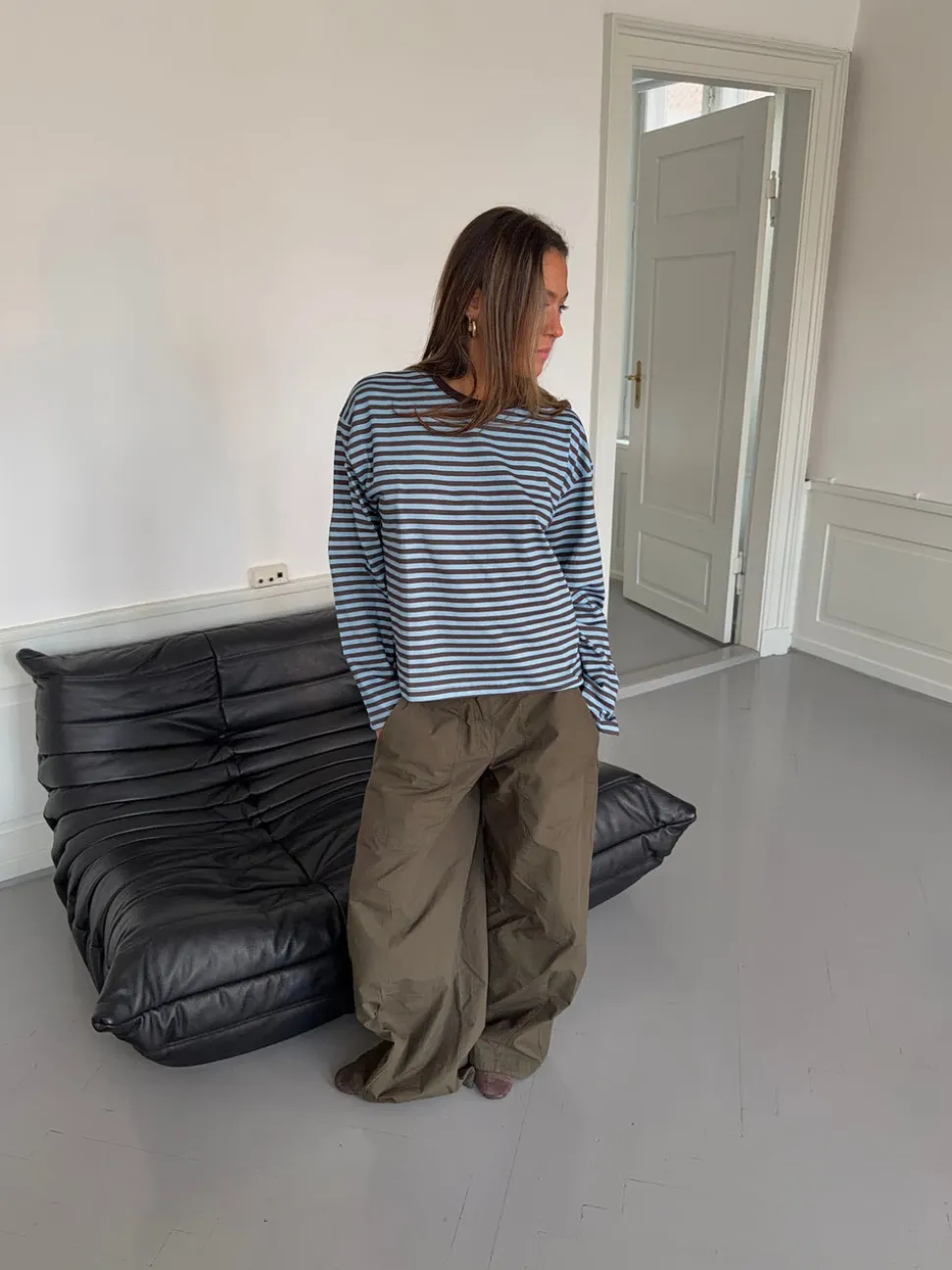 Lura bluse med striber - Blå/brun