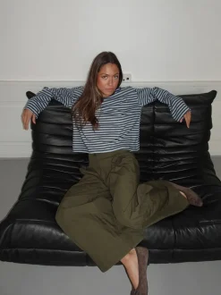 Lura bluse med striber - Blå/brun