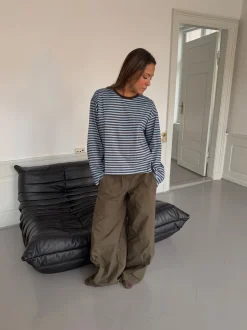 Lura bluse med striber - Blå/brun