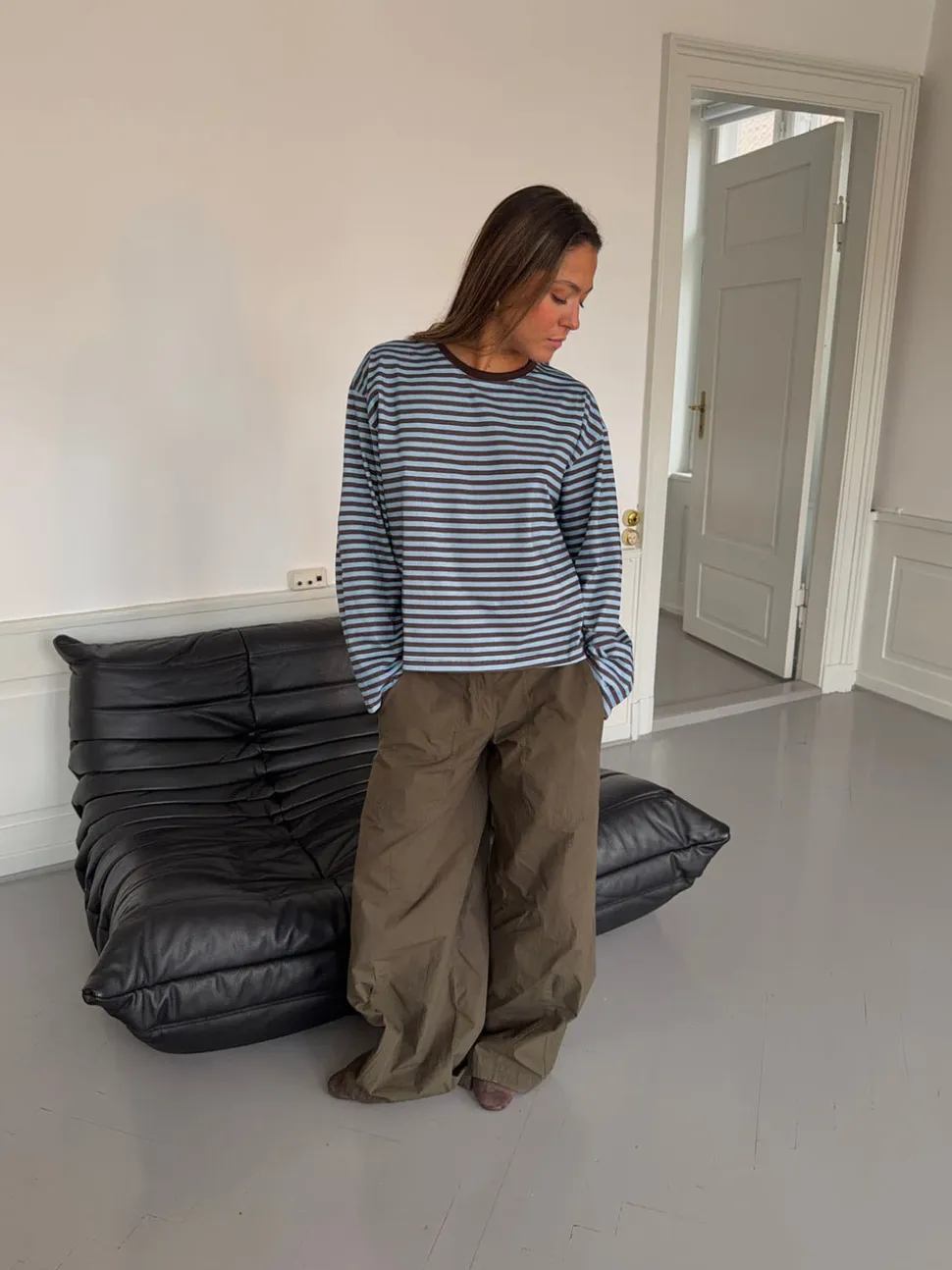 Lura bluse med striber - Blå/brun