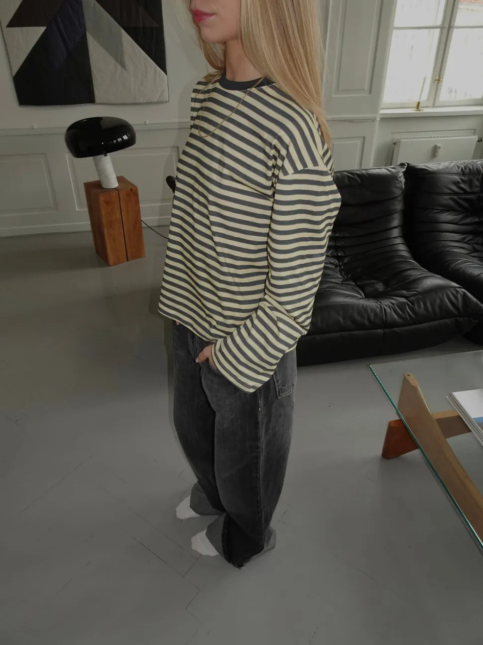 Lura bluse med striber - Gul/grå