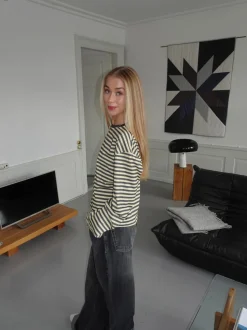 Lura bluse med striber - Gul/grå