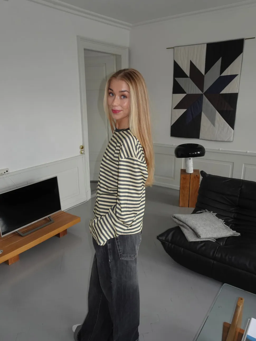 Lura bluse med striber - Gul/grå