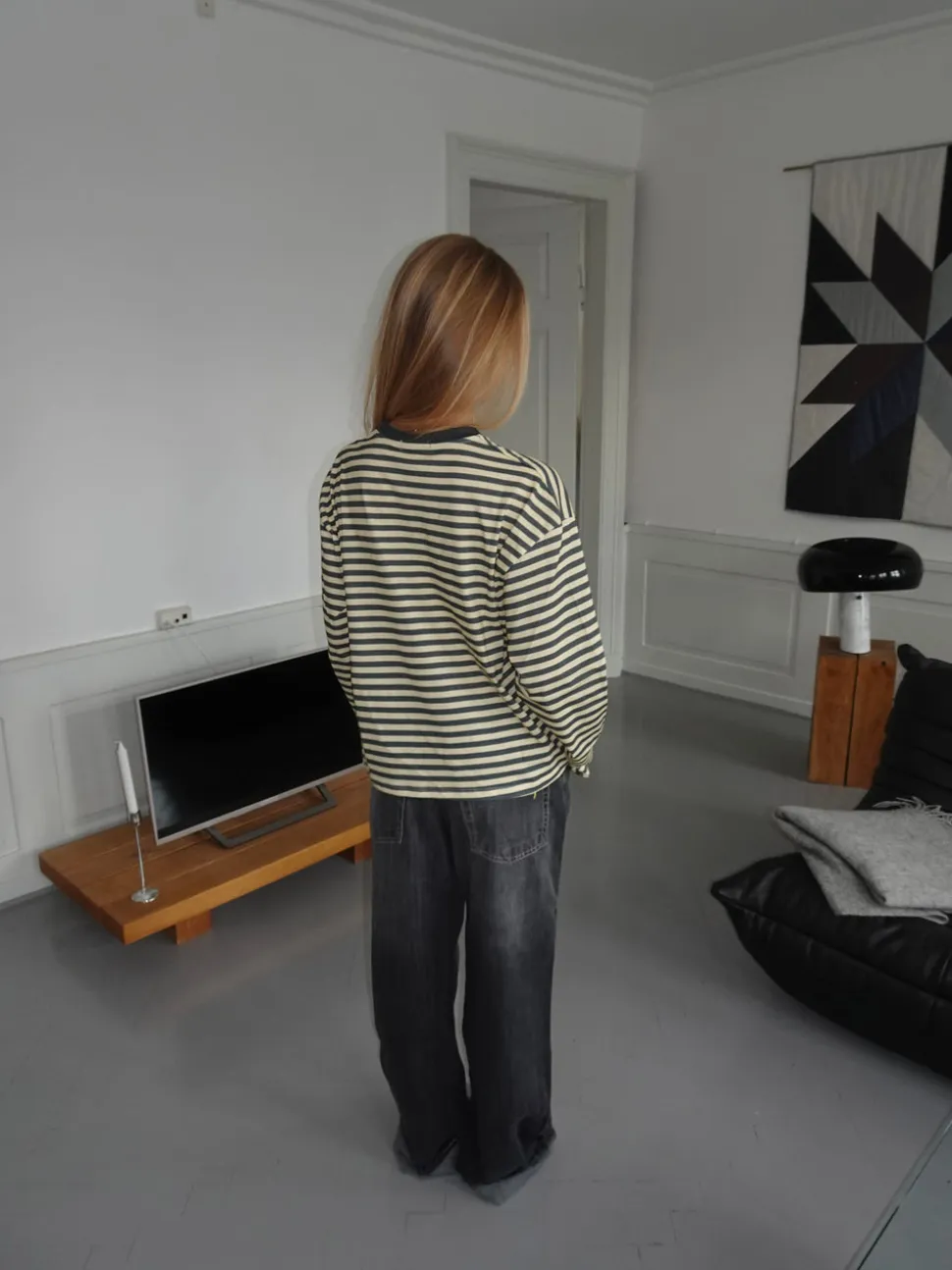 Lura bluse med striber - Gul/grå