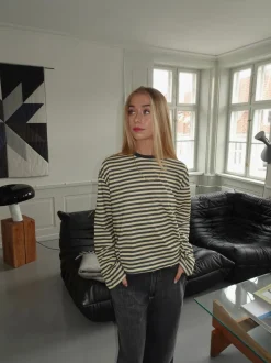 Lura bluse med striber - Gul/grå
