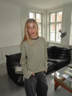Lura bluse med striber - Gul/grå