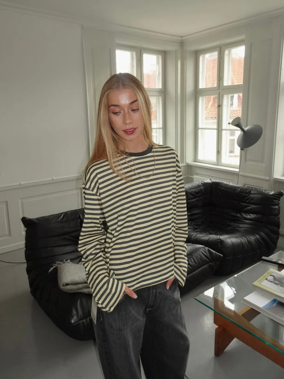 Lura bluse med striber - Gul/grå