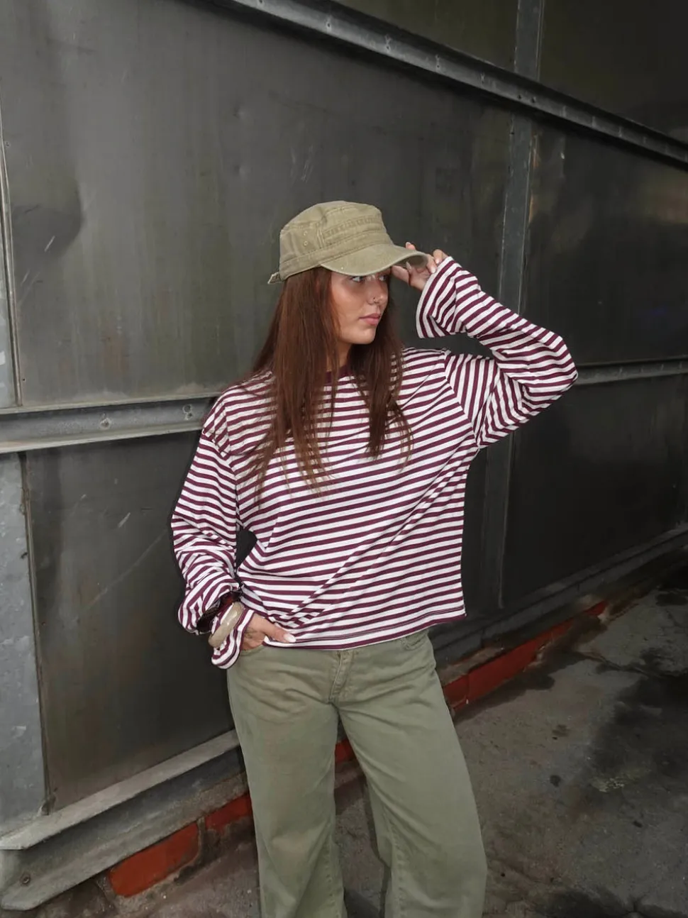 Lura bluse med striber - Rød/hvid
