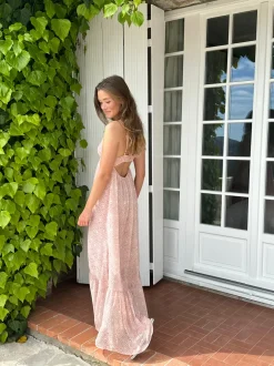Magdalina kjole med mønster - Hvid/lyserød