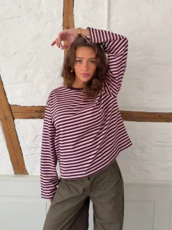 Main character energy bluse med striber - Pink/brun/gul