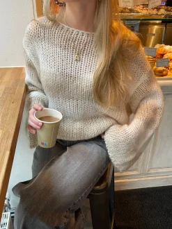 Manda stribet strik - Beige/hvid