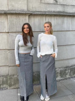 Mandalina denimnederdel med striber- Navy/hvid